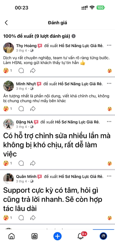 HÌNH ẢNH ĐÁNH GIÁ FANPAGE